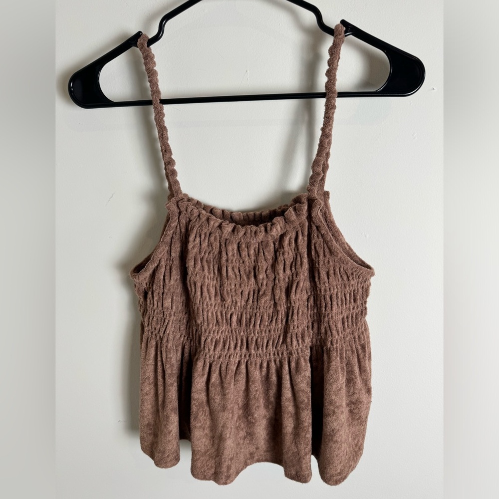SO Milk Chocolate Brown Smocked Terry Babydoll Junior’s Tank Top XXL
